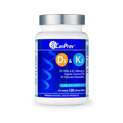CanPrev D3 1,000Iu & K2 120mcg in Organic Coconut Oil, 120 vege caps. Helps build and maintain bone health.