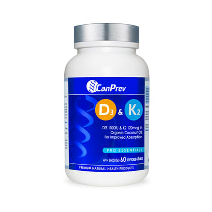 CanPrev D3 1,000Iu & K2 120mcg in Organic Coconut Oil, 60 vege caps. Helps build and maintain bone health.