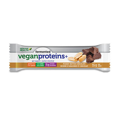 Genuine Health Fermented Vegan Proteins+ Bar, Peanut Butter Chocolate Flavour.