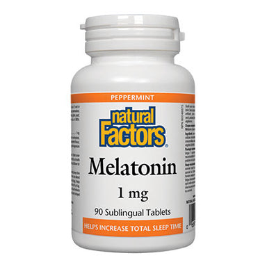 Natural Factors Melatonin, 1mg, 90 sublingual tablets. Helps increase total sleep time.