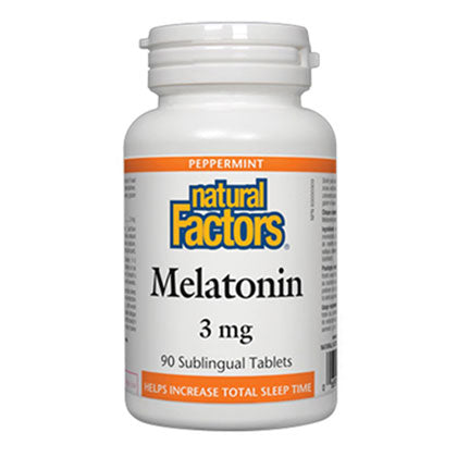 Natural Factors Melatonin, 3mg, 90 sublingual tablets. Helps increase total sleep time.