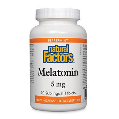 Natural Factors Melatonin, 5mg, 90 sublingual tablets. Helps increase total sleep time.