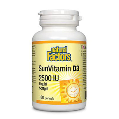 Natural Factors SunVitamin D3 - 2500IU, 180 Softgels. Supports healthy immune system function.