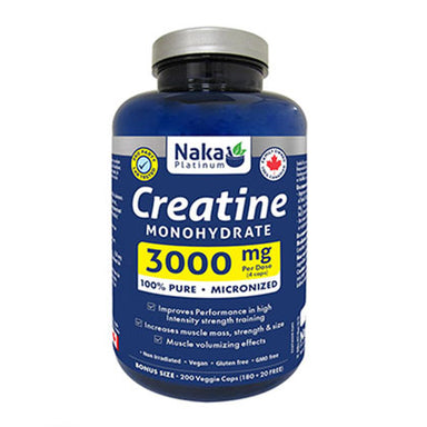 Naka Platinum Creatine Monohydrate 200 Vcaps bottle - front label 
