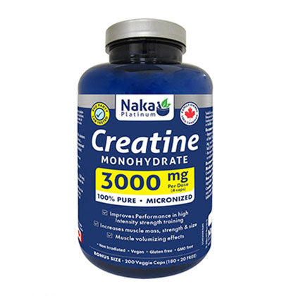 Naka Platinum Creatine Monohydrate 200 Vcaps bottle - front label 
