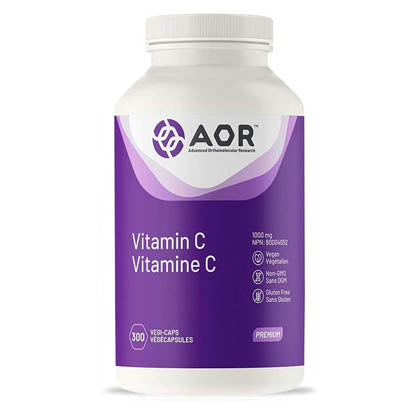 AOR Vit C, 300 vege caps. Supports healthy immunity, bones, joints, blood vessels, skin.