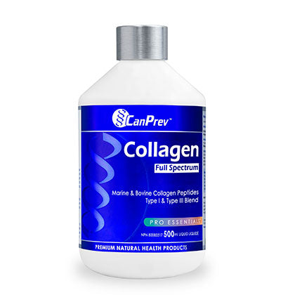 CanPrev Collagen Full Spectrum Blend, 500ml. Contains Type 1 & 3 marine & bovine collagen peptides and helps build collagen.