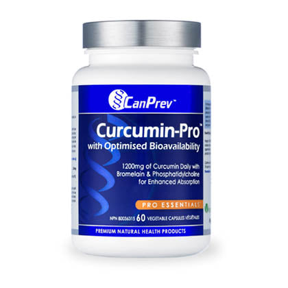 CanPrev Curcumin-Pro with 1200mg of curcumin, with bromelain & Phosphotidylcholine, 60 vege caps.  For enhanced absorption & inflammation reduction.