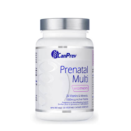 CanPrev Prenatal Multi, 120 vege caps. Contains 24 vitamins & minerals with 1000mcg active folate.