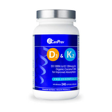 CanPrev D3 1,000Iu & K2 120mcg in Organic Coconut Oil, 240 vege caps. Helps build and maintain bone health. 