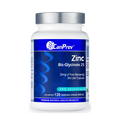 CanPrev Zinc Bis-Glycinate 25, 120vege caps. 25mg of pure elemental zinc per capsule.