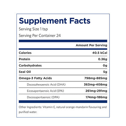 DPA Gold Omega-3 (Seal Oil), 120ml. Supplement Facts.