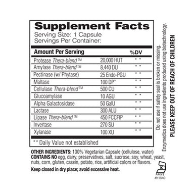 Enzymedica Digest™ Basic supplement facts list.