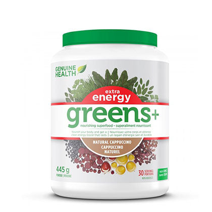Genuine Health - Greens+ Extra Energy Cappuccino Flavour, 445g.