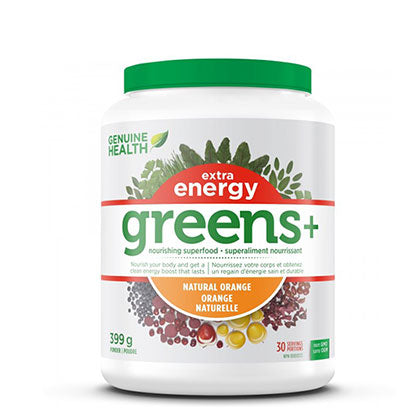Genuine Health - Greens+ Extra Energy Natural Orange Flavour, 399g. 