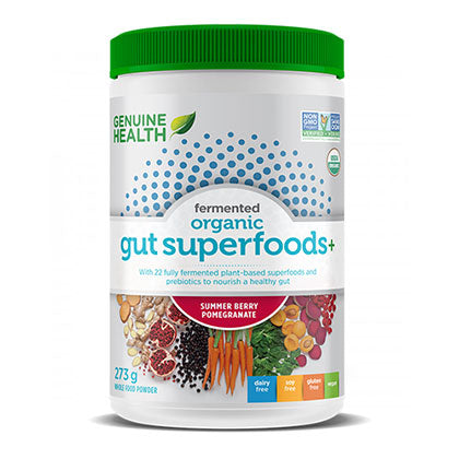 Genuine Health Fermented Organic Gut Superfoods+ Summer Berry Pomegranate Flavour, 273g.