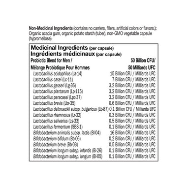 Garden of Life Dr. Formulated Probiotics - Mens, 50 Billion, 30 Veg Capsules. Ingredients List.