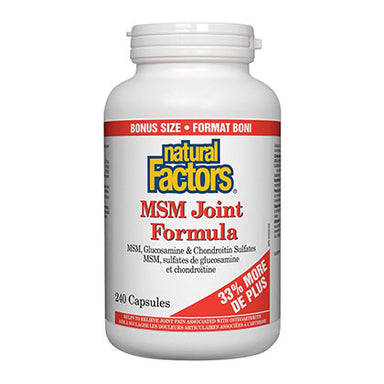Natural Factors MSM Joint Formula Bonus 240 Capsules.  Protects cartilage and connective tissue.