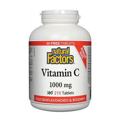 Natural Factors Vitamin C+ Bioflavonoids & Rosehips - Bonus Size - 1000mg, 210 Tablets. Support immunity.