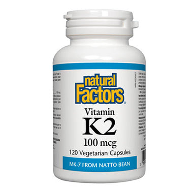 Natural Factors Vitamin K2 100mcg, 120 Veg Capsules. Helps guide calcium into bones.