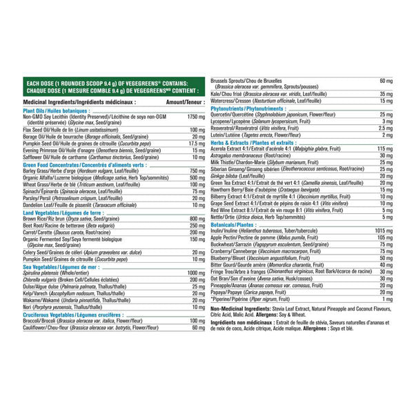 Progressive VegeGreens, Blueberry Medley Flavour, Ingredients list.