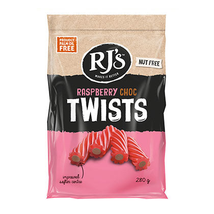 RJ's Soft Eating Licorice - Raspberry Chocolate Twists - 280g 