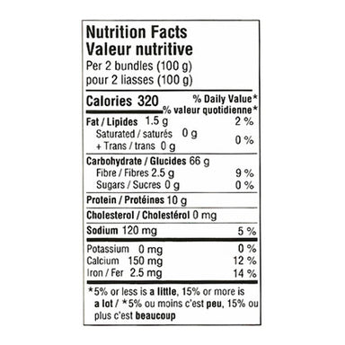 Sukina Buckwheat Noodles, 48oz. Nutritional Facts.